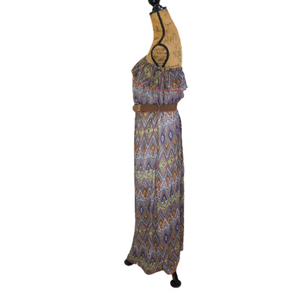 NO BOUNDARIES Multi-Color Geometric Paisley Print Strapless Maxi Dress - Picture 2 of 13